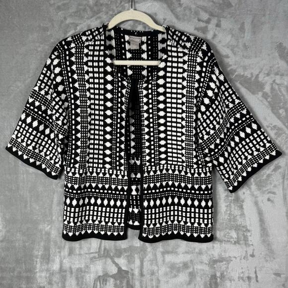Chicos Knit Sweater Cardigan Size 0 Small Black White 3/4 Sleeves Career Office - Picture 1 of 10